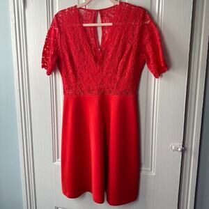 Red Lace Overlay Dress Womens Small Formal Hoco Short Fitted